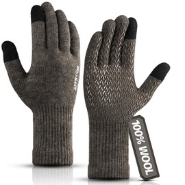 Rahhint Merino Wool Thermal Gloves Men Women Touchscreen Winter Gloves Warm Non-Slip Knitted Gloves with Nap Lining for Running Cycling Driving Work Outdoor Gift, brown