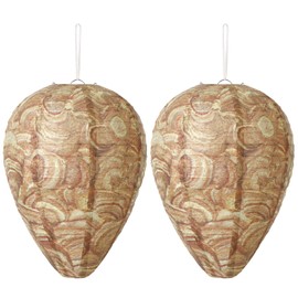DECYOOL 2 Pack Paper Wasp Nest Decoy Hanging Wasp Nest Stay Away from Wasps Hornets Yellow Jackets(Brown)