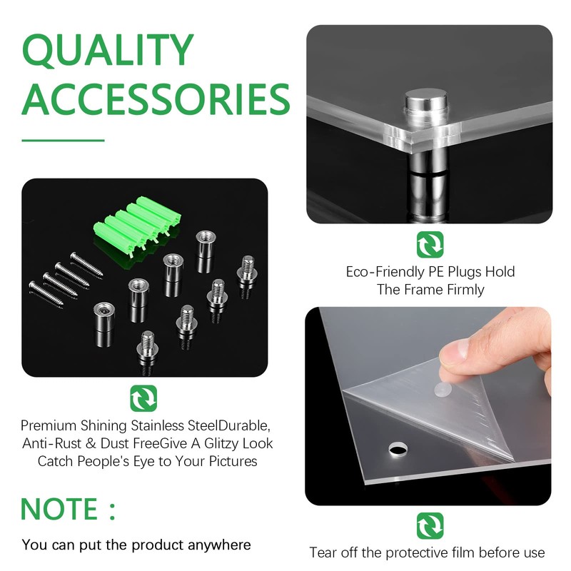 Sintuff 8 Pack Acrylic Floating Picture Frame Wall Mount Frameless
