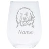 Goldendoodle dog themed with name 17 oz. stemless wine glass
