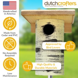 DutchCrafters Cedar Wood Pole Mount Gilbertson Bluebird House with Removable Base, Weatherproof Wooden Birdhouse Blue Bird Nesting Box for Outdoors