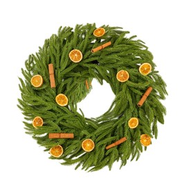 24INCH Real Touch Norfolk Pine Wreath, Christmas Wreaths for Front Door with Natural Dried Orange Slices and Cinnamon Artificial Green Wreath Holiday Decoration for Indoor Outdoor Home Decor