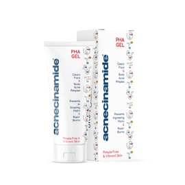 Acnecinamide PHA gel 50 mL, for oily, acne prone, spotty skin, gently exfoliates the skin to clear pimples, blackheads, ingrown hair and helps relieve acne spots on face and body