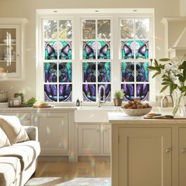 Mysterious Cat Eyes Stained Glass Window Film, Decorative Mysterious Cat Eyes Stained Glass Window Film, Mysterious Cat Eyes Stained Glass Window Film for Bathroom Door Heat Anti UV