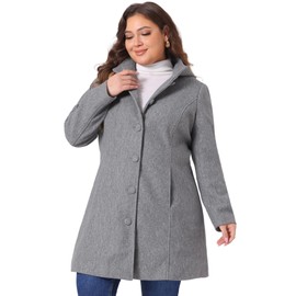 Agnes Orinda Peacoat for Women Plus Size Elegant Single Breasted Detachable Hooded Overcoat Trench Coat Jacket 1X Grey