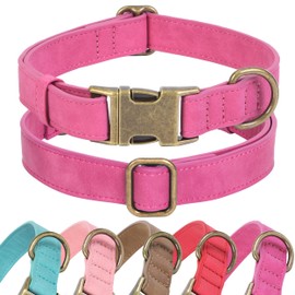 Jumpress Soft Leather Dog Collar for Small Medium Large Dogs, Heavy Duty Dog Collar Leather with Quick Release Metal Buckle, Durable & Adjustable for Small Dogs Walking (Hot Pink, S)