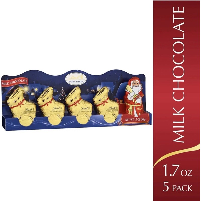 Lindt LINDOR Milk Chocolate Holday Figure Santa Claus and Reindeer