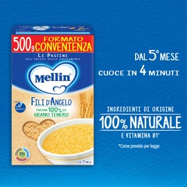 Mellin Pastina Fili d'Angelo, A base di Farina di Grano Tenero, 500g