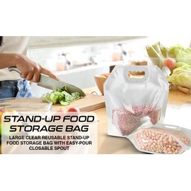 4pc Large Clear Reusable Stand-Up Food Storage Bag with Easy-Pour Closable Spout, 10 lb Capacity