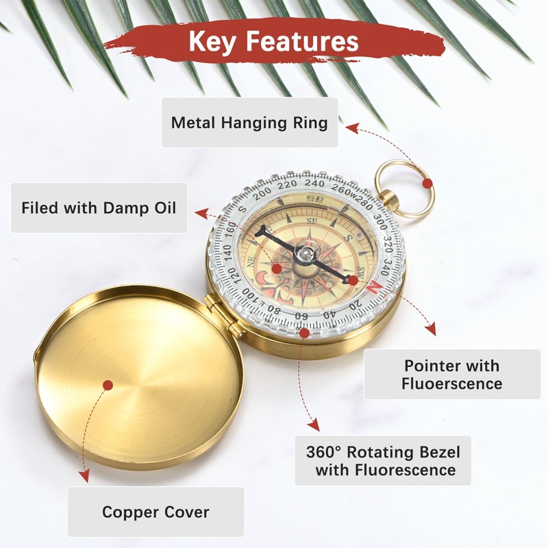TIXIPEM Camping Survival Compass [1PCS] - Copper Clamshell Classic Pocket