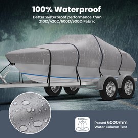 RVMasking Extra Thick 1200D Boat Cover, 16-18.5ft Waterproof Trailerable Heavy Duty Marine Grade Bass Boat Cover, Fits Tri-Hull, V-Hull, Runabout, Fishing Boat, Gray