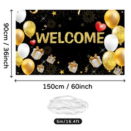 Koliphy Welcome Banner, Welcome Decoration for Welcome Home & Welcome Back, Suitable for Reunion, Family Party, Back to School, Party Decoration (Black Gold)