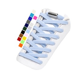 Stepace Elastic Shoelaces with Metal Capsules, No Tie Shoelaces for Kids Adults Trainers, 2 Pairs Flat with Screw Lock, lightblue