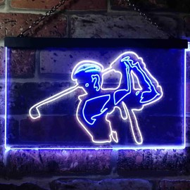 Golf Club Lover Golfer Gift Illuminated Dual Colour LED Bar Light Neon Light Advertising Neon Sign White & Blue 300 x 210 mm st6s32-i0802-wb