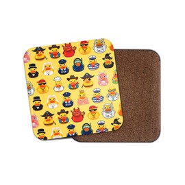 Rubber Ducks Square Coaster - Jobs Gamer Pattern Toys Kids Bath Duckies Cute Duck Funny Novelty Animal Kitchen Family Drinks Home #81569