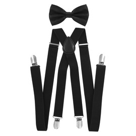 axy Men's Braces with Bow Tie - 4 Strong Clips X-Shape - Black (braces wide 2.5 cm).