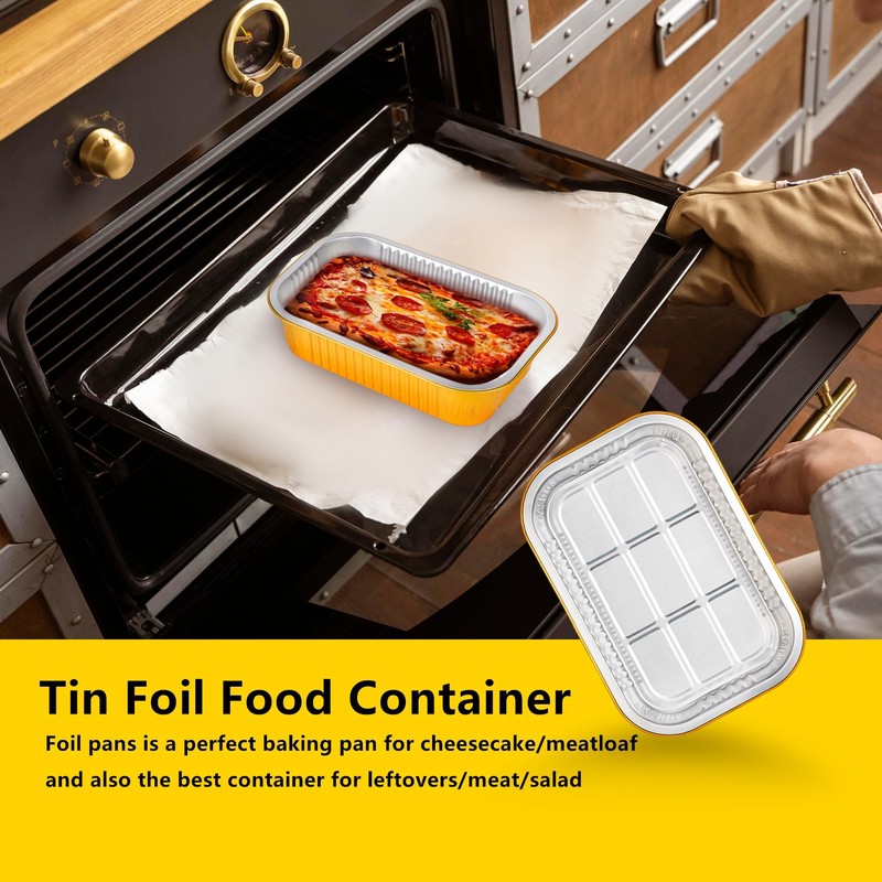 40 Pack 1.5 LB 7.2"×5"×1.8" Aluminum Pans with Lids Heavy