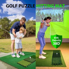 GAIARENA Tri-Turf Golf Hitting Mat Premium Indoor/Outdoor/Backyard Golfing Practice Mat for Home Golf Simulators, Thick EVA Foam Base & Tri-Turf Tiles Rough Driving Course Grass, Gift for Avid Golfers