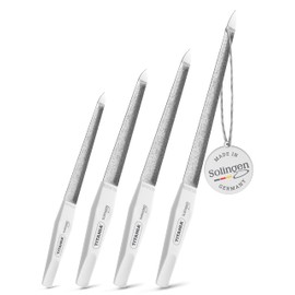 TITANIA® Solinger Saphir Nagelfeilen Set – 4 Doppelt Gewölbte Profi-Nagelfeilen (12/15/17/20 cm) mit Weißem Griff – Passt sich der Natürlichen Nagelform an – Für Maniküre & Pediküre