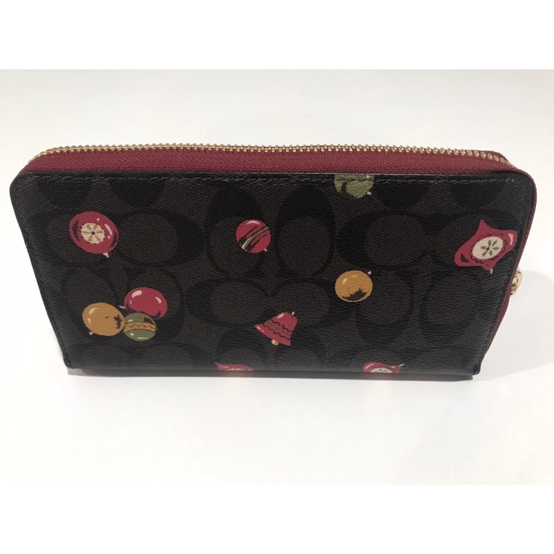 COACH Long Zip Around Wallet In Signature Canvas With Ornament