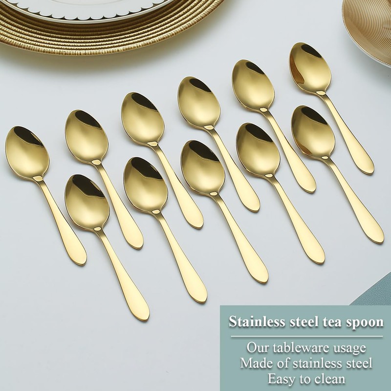 Kyraton Golden Teaspoons 12 Pieces 14cm Stainless Steel Titanium Plated