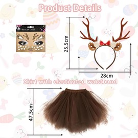 Jiahuade Jiahuade Karneval Kostüm Damen Rentier,Rentier Geweih Haarreifen,Haarreif Reh Geweih,Haarreif Rentier mit Tüllrock,Haarreifen Fasching Damen,Bambi Reh Kostüm