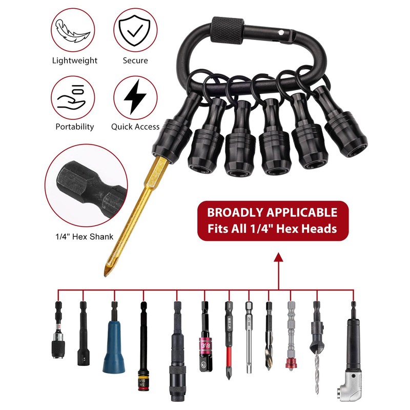 katerk 6pcs Bit Holder with Carabiner Socket for Mens Gift,