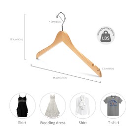 Nature Smile Solid Gugertree Wood Shirt and Dress Hangers with Notches with Anti-Rust Chrome Hook Pack of 10 (Natural)
