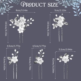 Pack of 5 Wedding Hair Accessories, White Silver, FUKPO Bridal Hair Accessories, Flowers, Bridal Jewellery, Hair Beads, Hair Clip, Hair Pins, Wedding Leaves