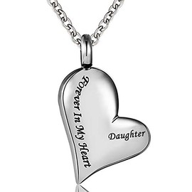 Cremation Urn Necklace Daughter Forever in My Heart Stainless Steel Keepsake Waterproof Memorial Heart Pendant