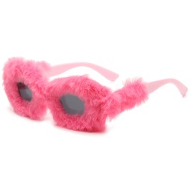 LJCZKA Novelty Fluffy Cat Eye Sunglasses for Women - Soft Fur Velvet Sun Glasses Plush Fuzzy Shades Fluffy Festival Party Prom Funny Punk Eyewear (Pink Black)