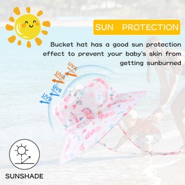 PEECABE Baby Sun Hat Summer Sun Protection Toddler Bucket Hat Wide Brim Adjustable Chin-Strap Beach Cap (CA/US, Age, 6 Months, 24 Months, White Seahorse)