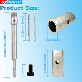 1-1/4" Concrete Hole Saw, 32mm Tungsten Steel Core Bit for Cinder Block, Brick, Rock, Plank Walls for Pipes or Mini Split Lines, with SDS Plus Shank and 2 Center Positioning Drill Bits.