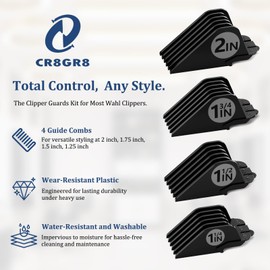 Clipper Guards Set 10 12 14 16 Compatible with Wahl Clippers, 4pcs Extra Long Clipper Guides Replacement - 2", 1.75", 1.5", 1.25" Hair Guard Clipper, Black Clipper Guards for Wahl
