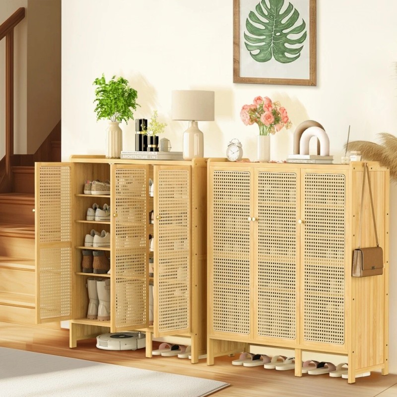 UNHO Large Shoe Storage Cabinet Organiser Rack Bamboo Adjustable Shelf