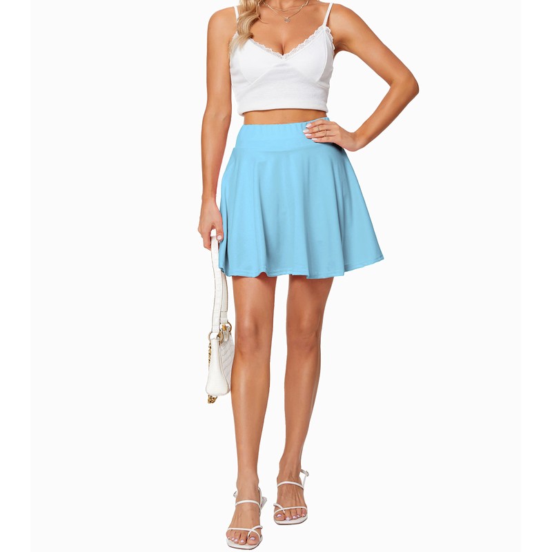 Sinono Minifalda plisada básica elástica sólida acampanada casual, Azul (Sky