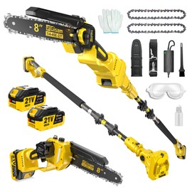 2-in-1 Electric Pole Saws for Tree Trimming,8" Mini Chainsaw Cordless with Extension Pole, 1000W Brushless Motor,Auto Oiling,15.58 FT Max Reach Extension Pole for Outdoors Pruning with 2×Batteries