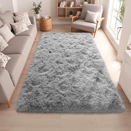 Grey Rugs for Bedroom 4x5.9 ft - Ultra Soft Faux Fur Area Rug - Plush Non-Slip Shaggy Carpet for Living Room, Cozy Fluffy Rug for Kids Boys Girls Dorm Nursery Room, High Pile Floor Carpet