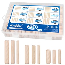 230Pcs Wood Dowels Kit in 9 Sizes, 1/4", 5/16", 3/8" Fluted Wooden Dowel Pins Pegs Assortment Kit, Twill Grooved Hard Wood Crafts Dowel Pegs Pin for Crafts, Furniture, DIY Manual and Carpentry