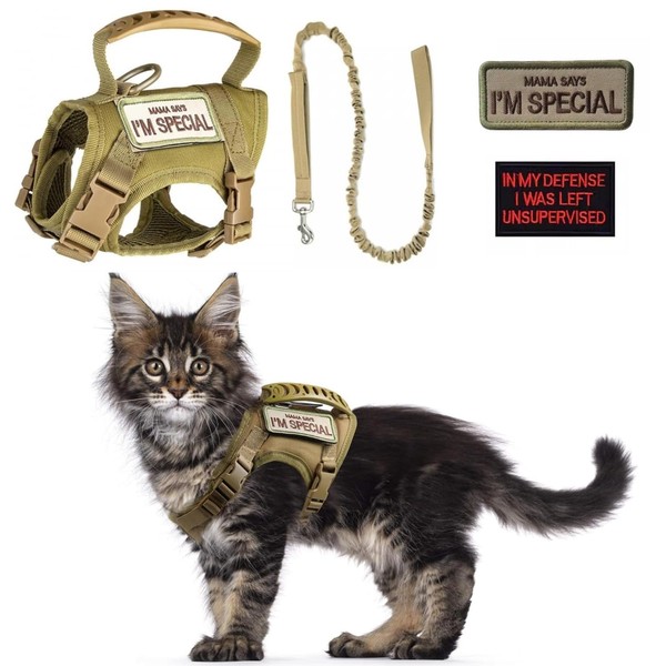 Tactical Cat Harness and Leash Set for Walking Escape Proof