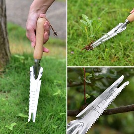 Hand Weeder Tool, Multi Use Garden Manual Weeding Tools with Wooden Handle Stainless Steel Head for Easy Weeder Removal, Transplanting, Pruning, Digging, Gauging