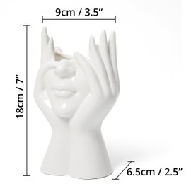 Winter Shore Ceramic Face Vase, Decorative White Vase for Fresh Flowers, Artificial Pampas Grass & Bouquets, Modern Flower Vase, Aesthetic Vase, Decorative Gift, 18 cm x 9 cm (H x W)