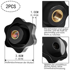 Pack of 2 Star Grip Nuts M8, Knurled Screw Outer Diameter 38 mm, Wing Nut M8, Female Thread Clamping Knob, for Mechanical, Industry, Furniture, Electronic Equipment, Fitness Equipment