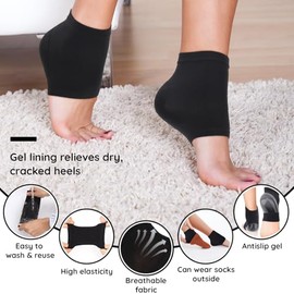 Segbeauty 12 calcetines hidratantes para el talón, 6 pares de calcetines de gel sedosos forrados sin dedos para talones secos y agrietados, calcetines