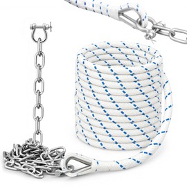 1/2" Boat Anchor Rope 100 ft with Anchor Chain 1/4" x 6 ft