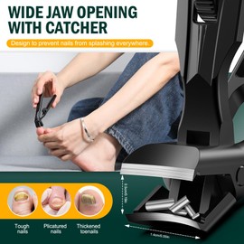 FVION FVION Angled Head Toe Nail Clippers for Thick Nails - Ergonomic Long Handle Toenail Clippers for Seniors with Safety Lock, Stainless Steel Finger Nail Clippers with Catcher for Men and Women (Black)