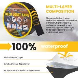 Butyl Sealant Tape 2" x 50', Joist Tape for Decking - 6 Pack Deck Joist Tape, Waterproof Seal Roof Tape for Repairing Wood Joists & Beams Protection