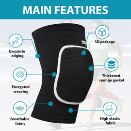 Pack of 2 Square Knee Support, Elastic Knee Pads, Breathable Sponge Knee Pads, Stretchy Sports Knee Protector for Men and Women, Fitness Exercises and Daily Heat, Soft, Black, L