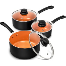 MICHELANGELO Nonstick Sauce Pan with Lid 1QT, 2QT & 3QT, Ceramic Saucepan Set, Copper Sauce pans, Non-Toxic Saucepan, Multipurpose Cooking Pots Set For Home Kitchen, Compatible induction