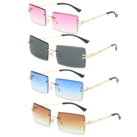 GWAWG 4 Pairs Rimless Rectangle Sunglasses, Retro Square Rimless Sunglasses UV Protection Frameless Funky Eyewear Gradient Vintage Glasses for Women Men Beach Travel Party